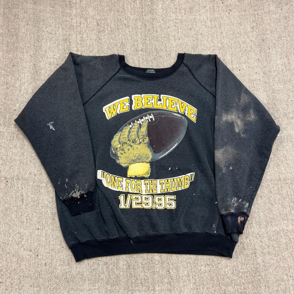 Vintage Pittsburgh Steelers Sweatshirt Mens‎ XXL Black 1990s One For The Thumb